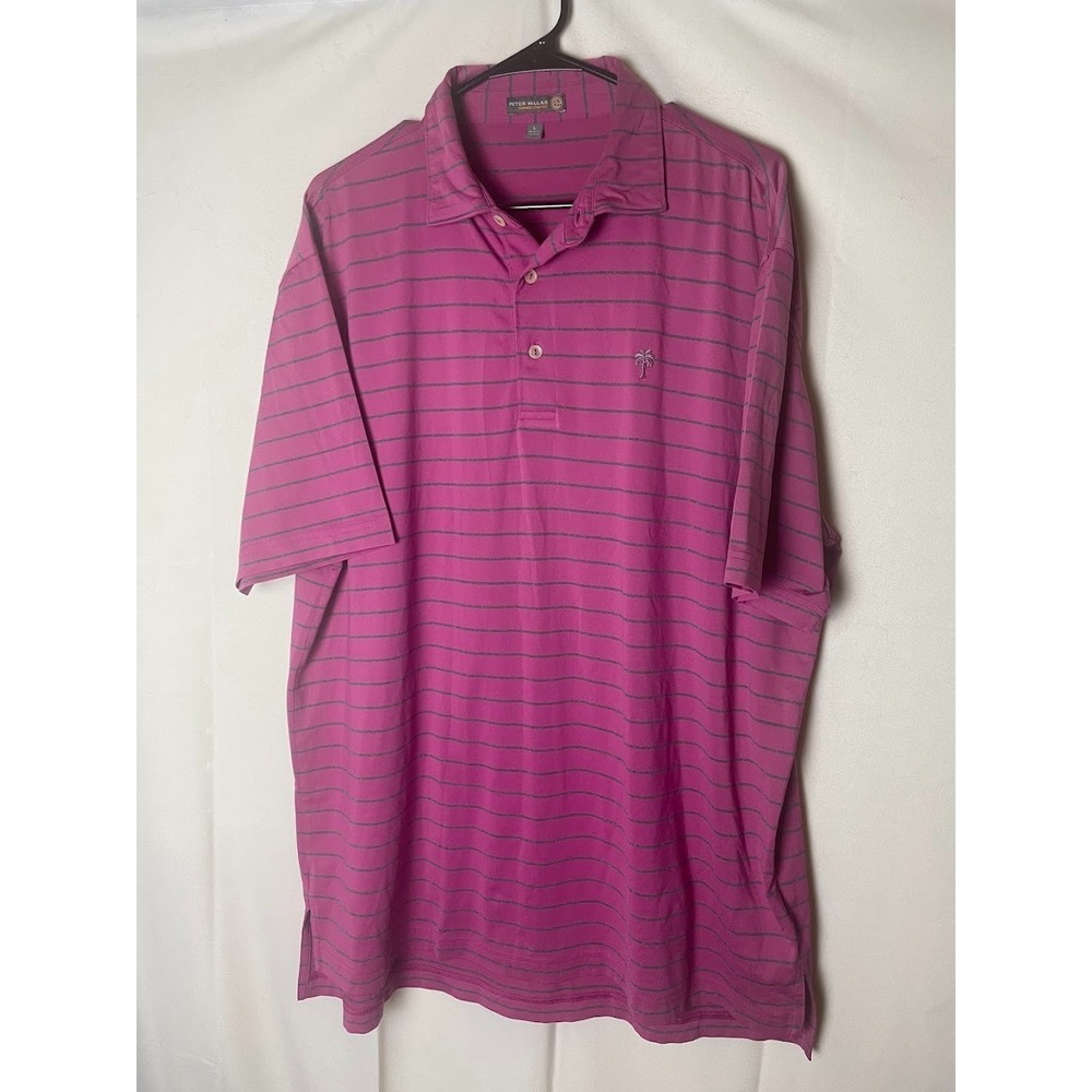 Peter Millar Summer Comfort Men's Polo Shirt Palm Tree Logo Purple Size Large